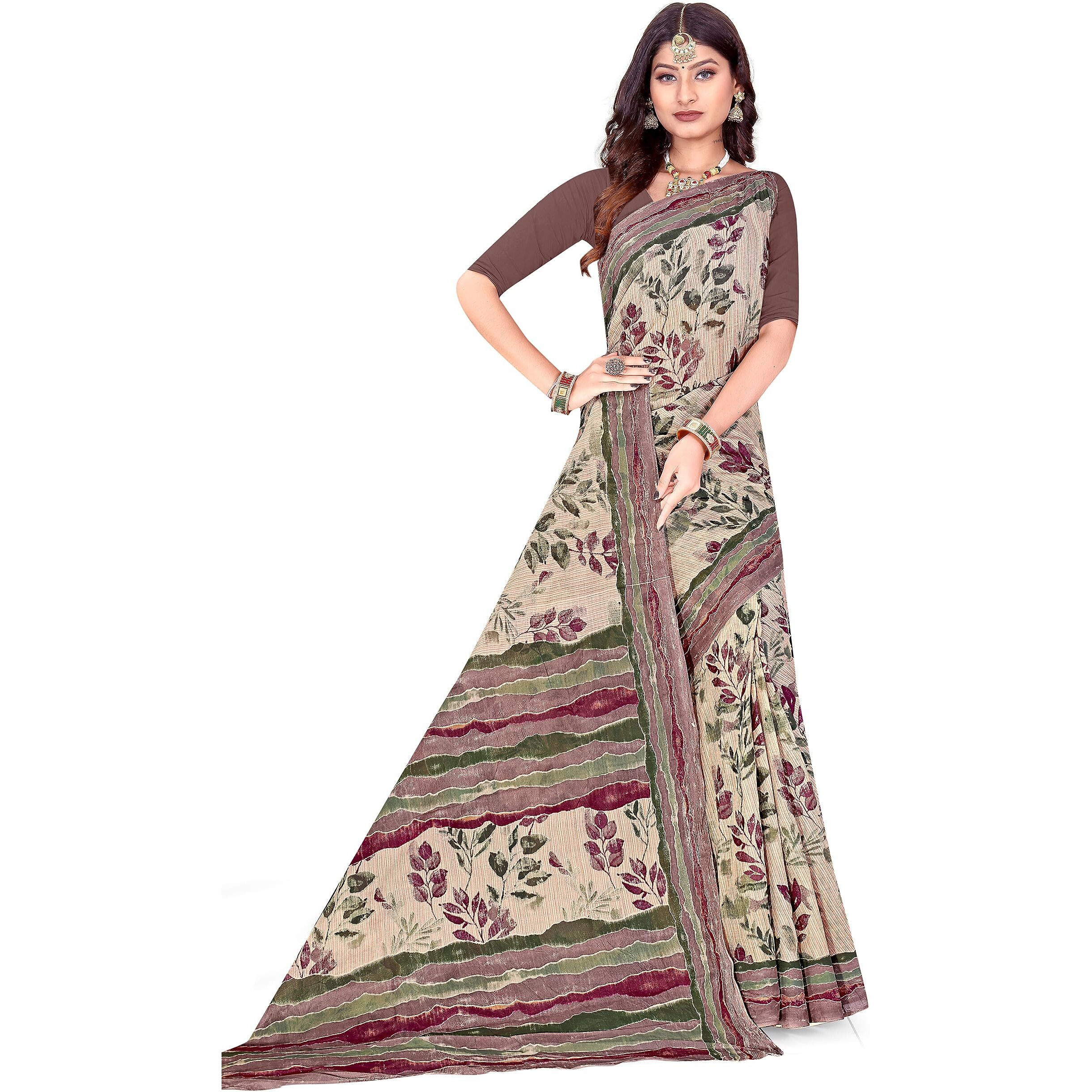 Tamaira Fashion Women's Hand Painted Pure Cotton Saree Without Blouse Piece(11200_Beige&Sagegreen)