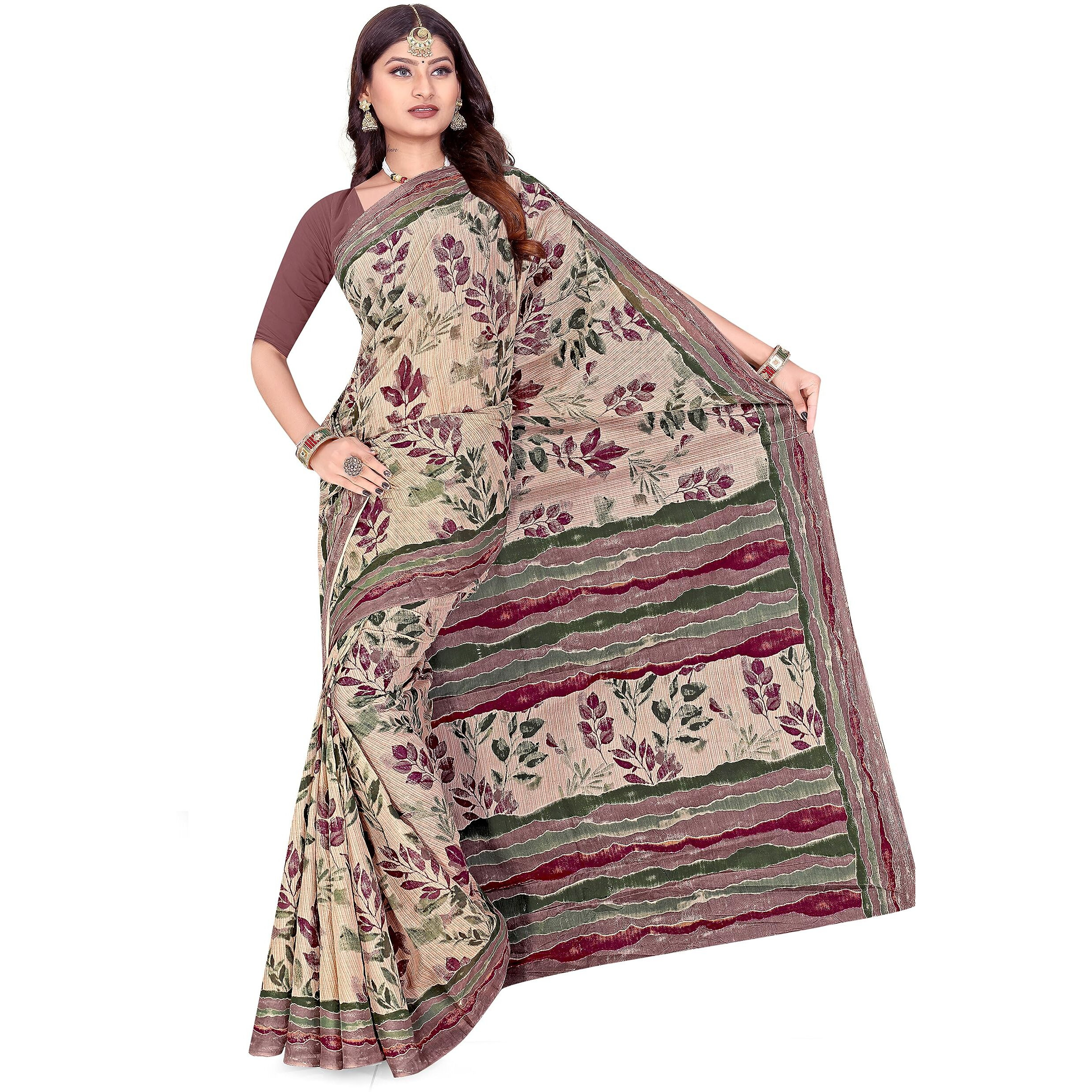 Tamaira Fashion Women's Hand Painted Pure Cotton Saree Without Blouse Piece(11200_Beige&Sagegreen)