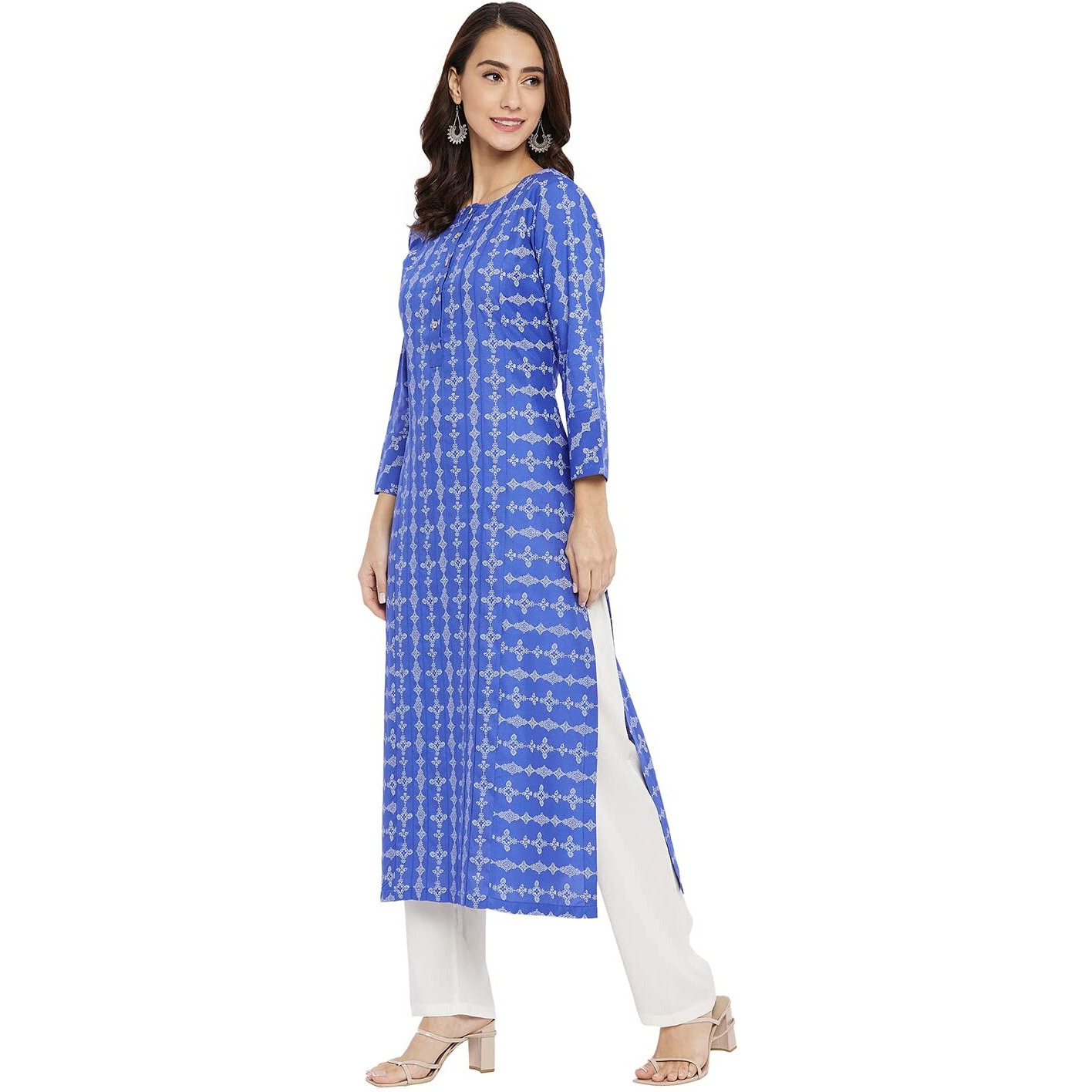 Tissu Women's Rayon Blue & Off White Printed Straight Kurta 2130_Blue_4Xl