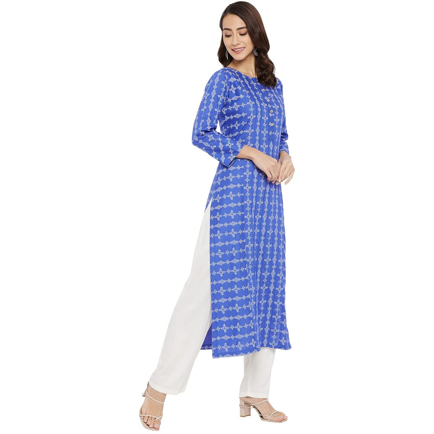 Tissu Women's Rayon Blue & Off White Printed Straight Kurta 2130_Blue_4Xl
