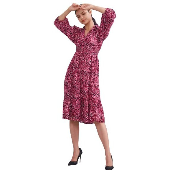 Greciilooks Womens Rayon A-Line Regular Fit Dress (Pink, Medium)