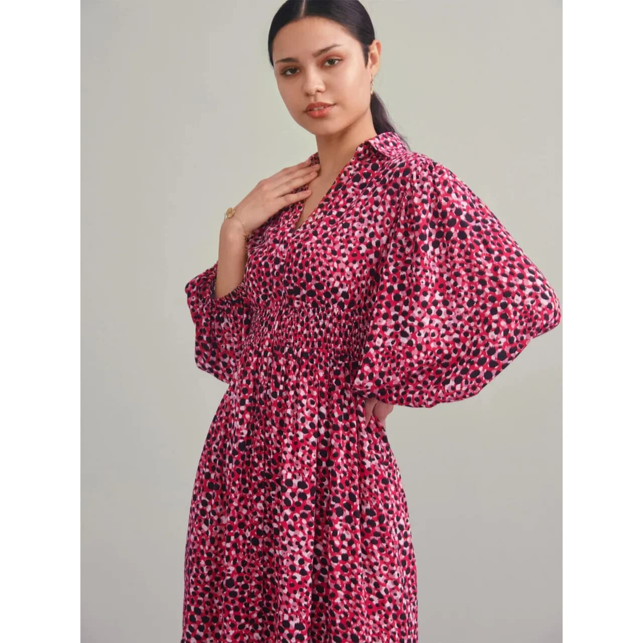 Greciilooks Womens Rayon A-Line Regular Fit Dress (Pink, Medium)