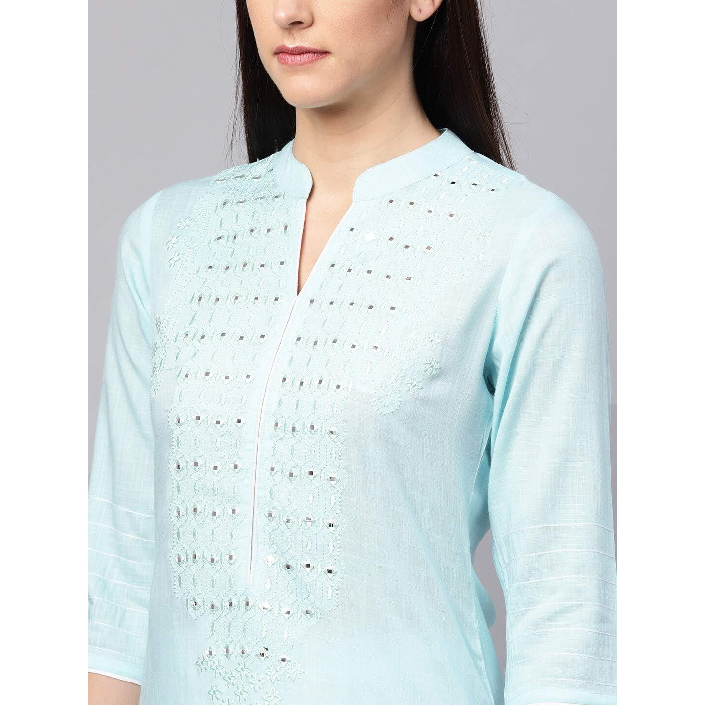 Idalia Sky Blue Embroidered Kurta With White Palazzo Pants