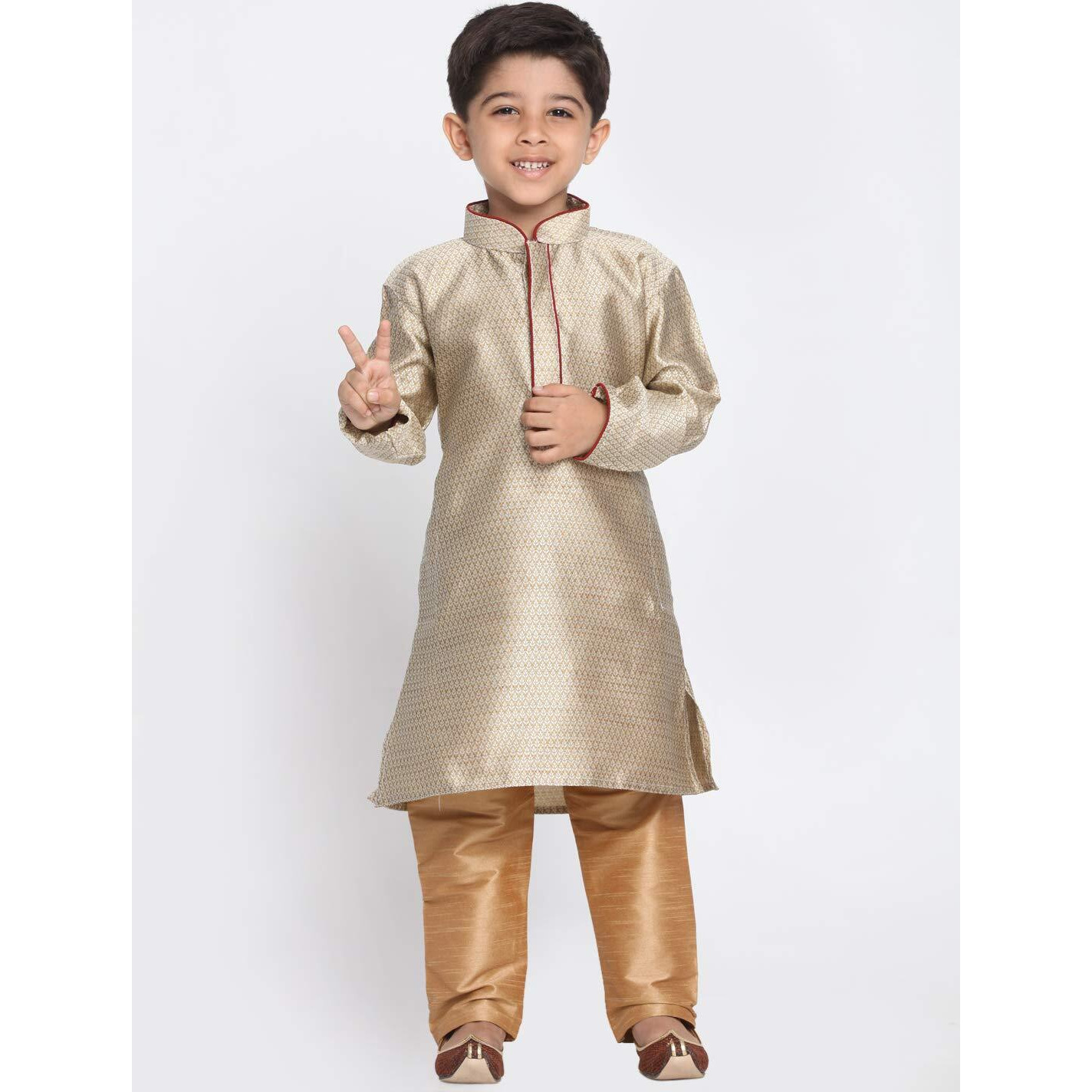 Jbn Creation Boys' Beige And Rose Gold Silk Blend Kurta And Pyjama Set_Vasbk047Bgnprg_28