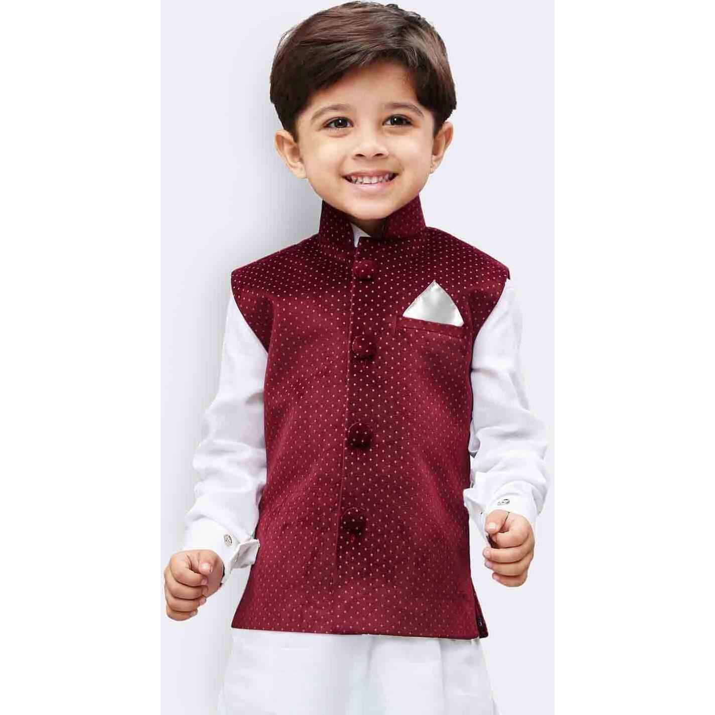 Jbn Creation Boys' Maroon Velvet Nehru Jacket_Vasbjma014_26