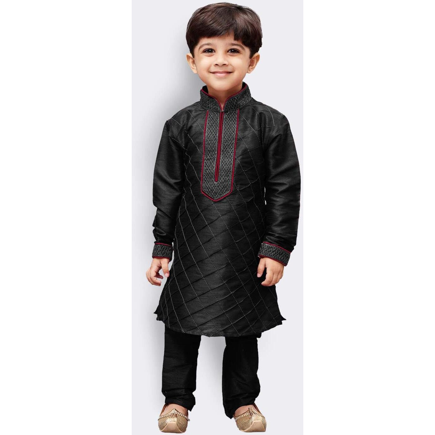 Jbn Creation Boys' Black Silk Blend Kurta And Pyjama Set_Vasbkbl004Npbl_28