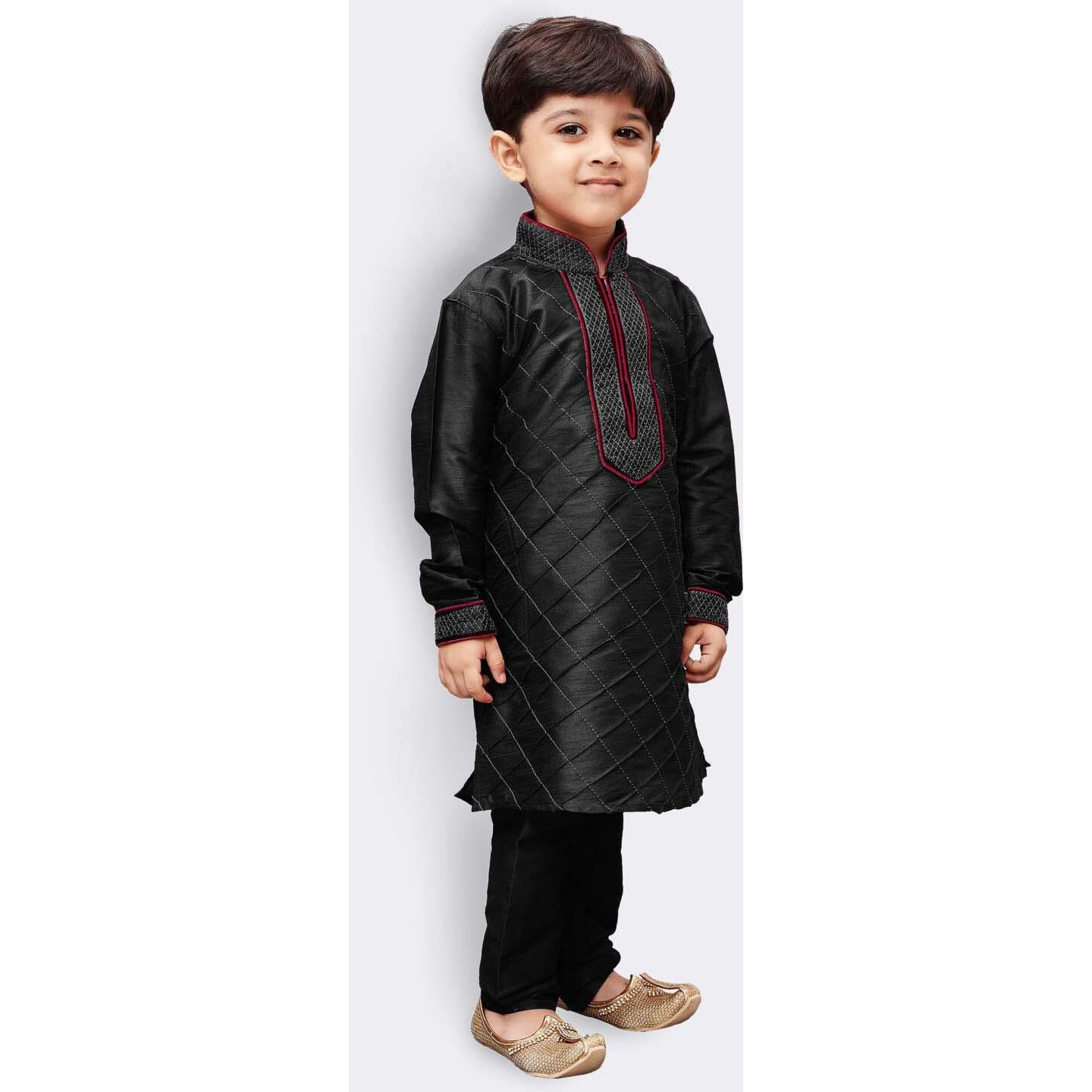 Jbn Creation Boys' Black Silk Blend Kurta And Pyjama Set_Vasbkbl004Npbl_28