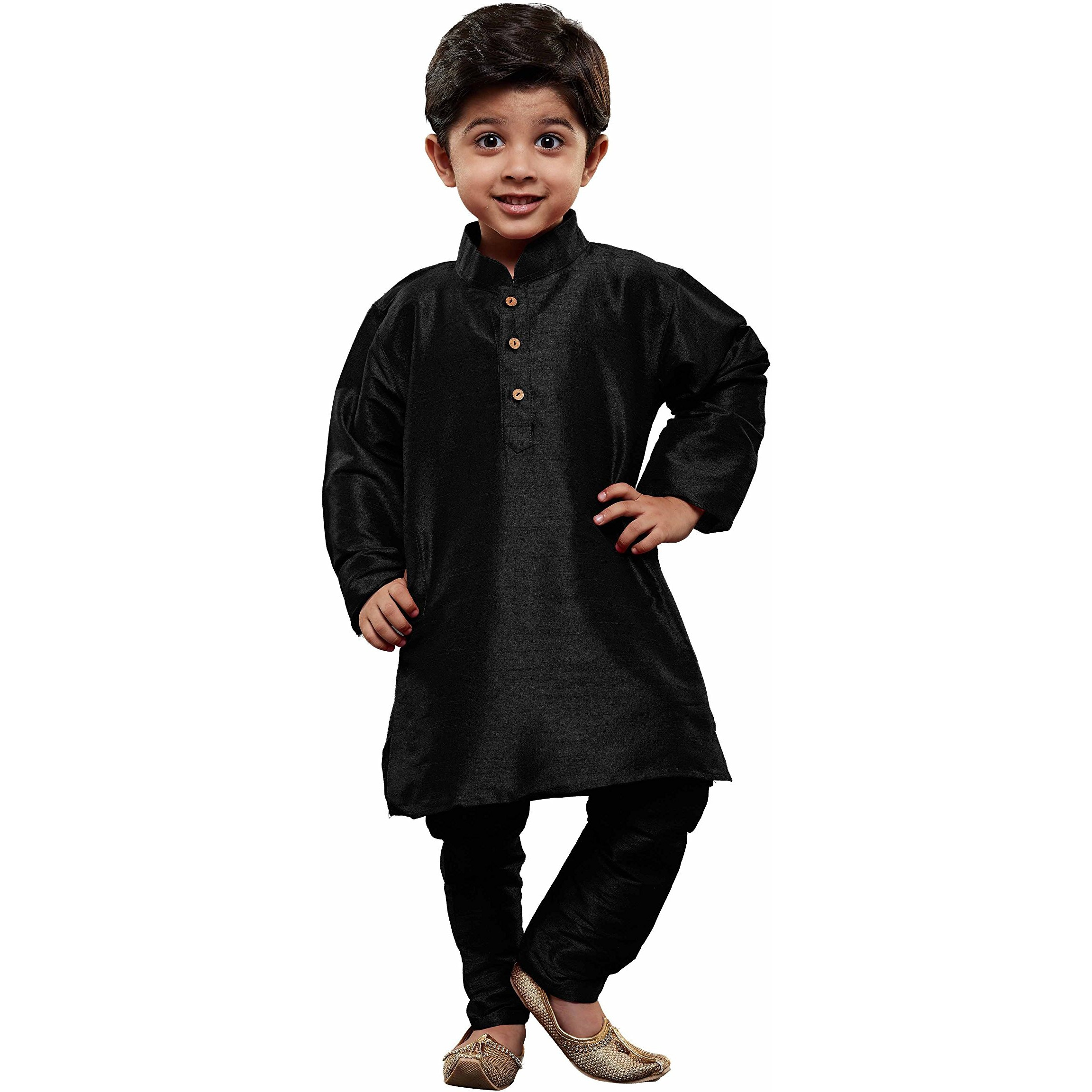 Jbn Creation Boys' Black Silk Blend Kurta And Pyjama Set_Vasbkbl001Npbl_18