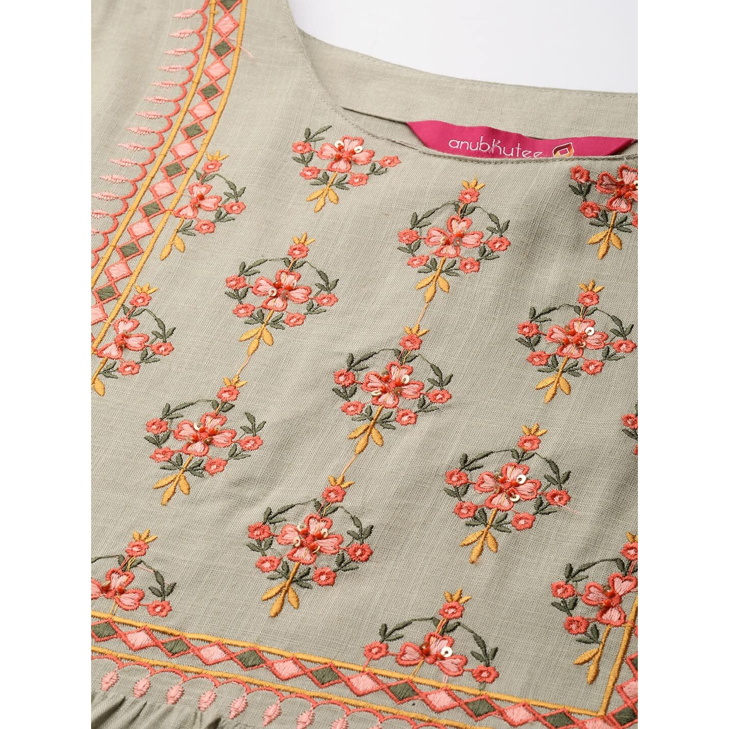 Anubhutee Women's Rayon Pastel Green Thread Work Embroidered A-Line Indo Western Dress