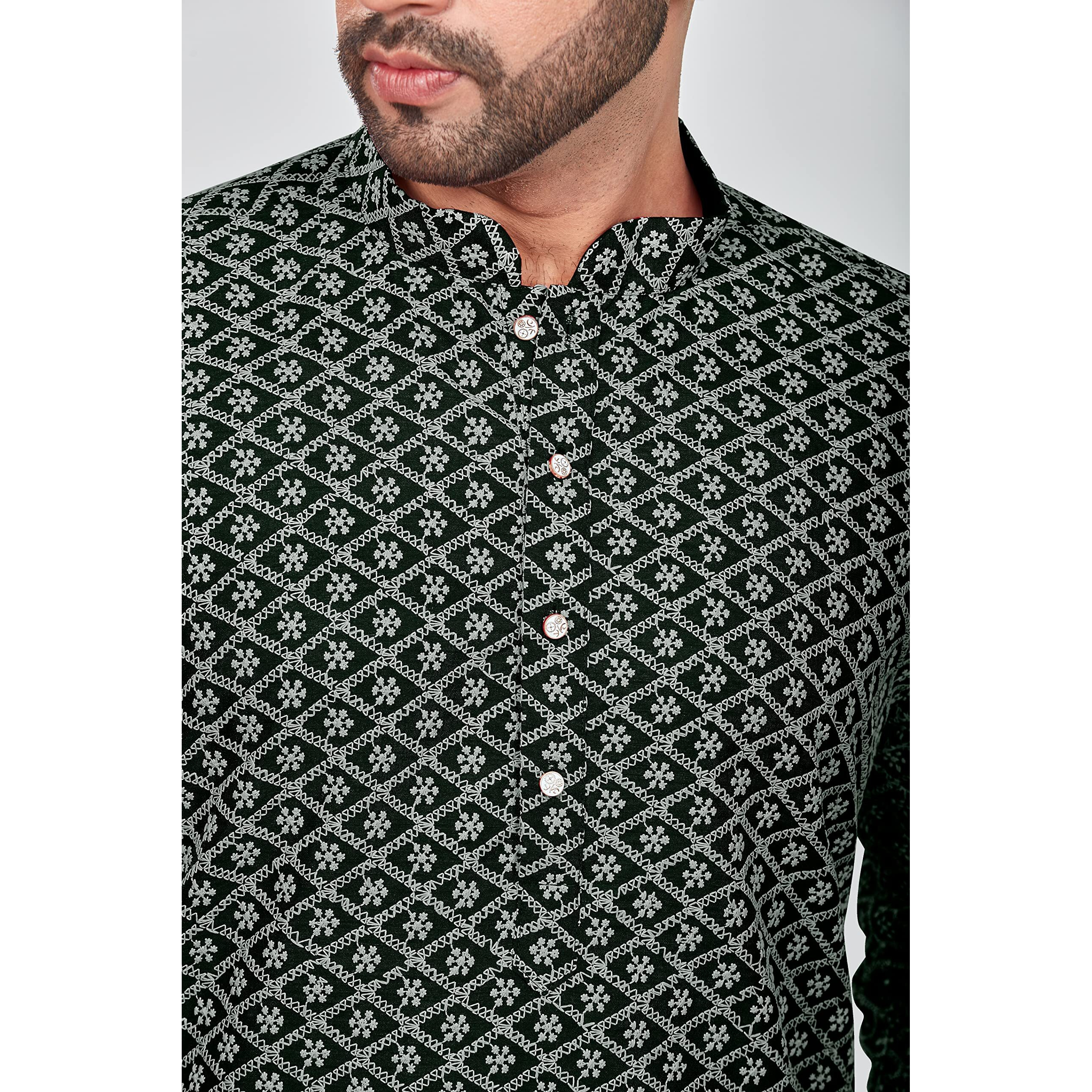 Be Active Geometric Regular Men's Pure Cotton Lucknowi Kurta Pyjama Set, Mehndi Green, Xl (Rfsk0013 14