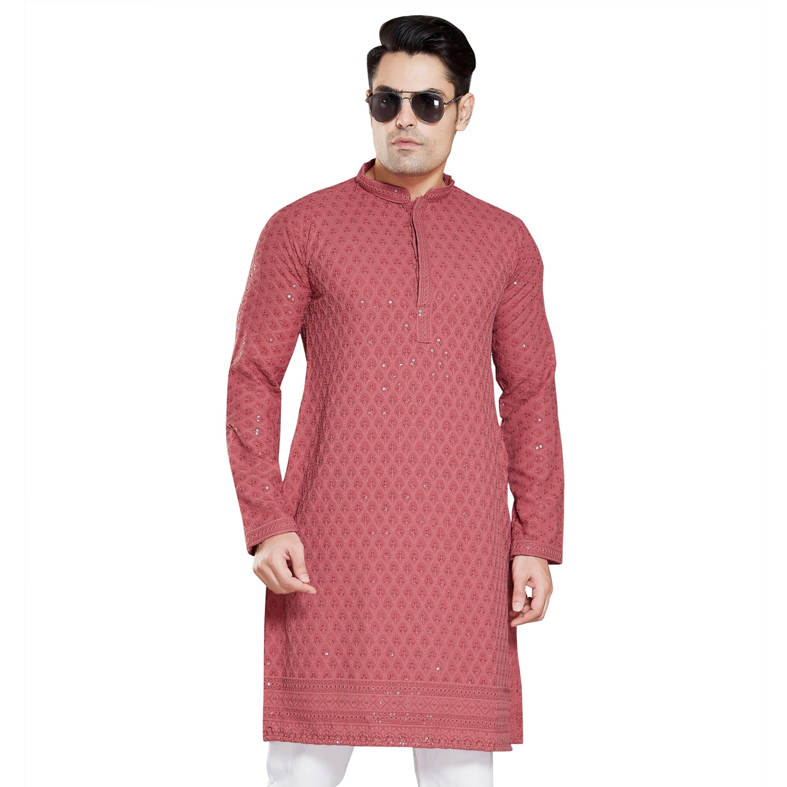 Divisive Men's Sequince Embroidered Cotton Blend Only Kurta (Dkrt9_Xxxl_Peach)