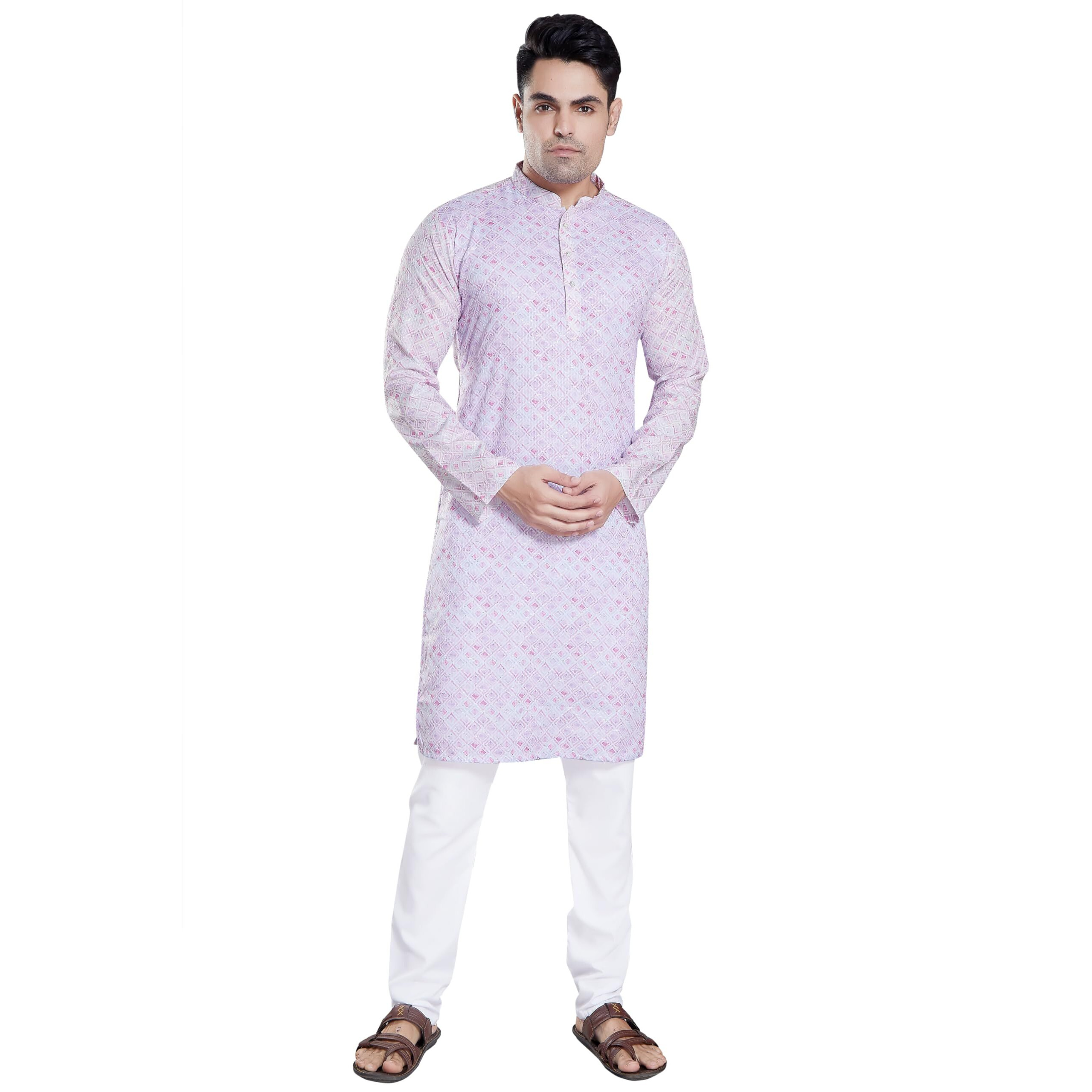 Divisive Men's Sequince Embroidered Printed Cotton Blend Only Slim Fit Kurta (Dkrt121_M_Pink)