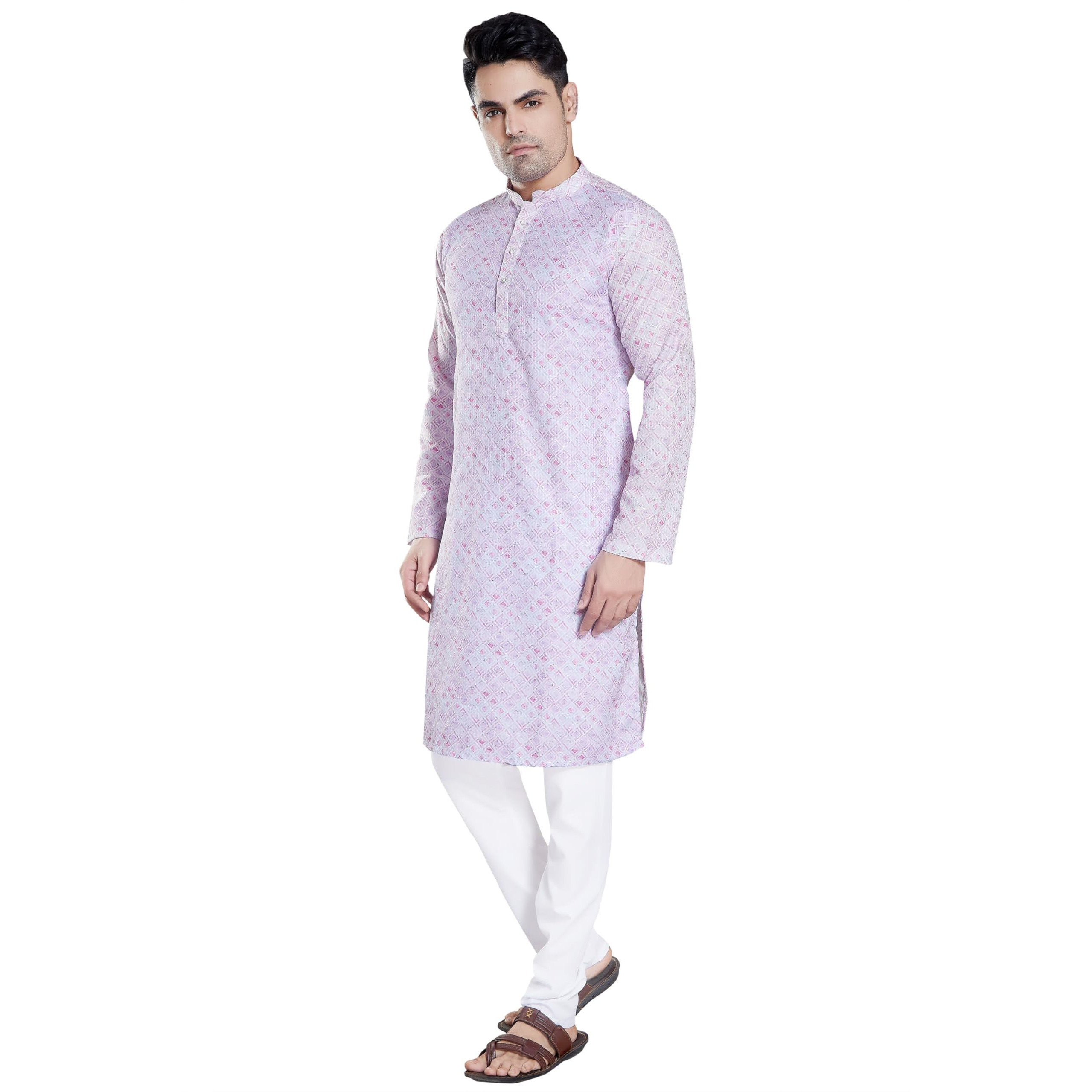 Divisive Men's Sequince Embroidered Printed Cotton Blend Only Slim Fit Kurta (Dkrt121_M_Pink)