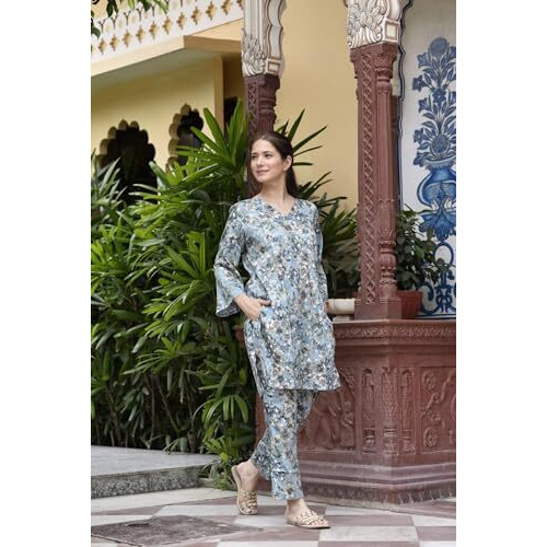 Fabnex Cotton Blend Regular Women Kurta Set (Kk-32-Blue-Xl_Blue