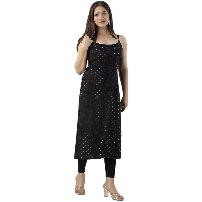 Patlani Women's Cotton Blened Sleeveless Printed Full Stitched Kurti.(K-199) Black