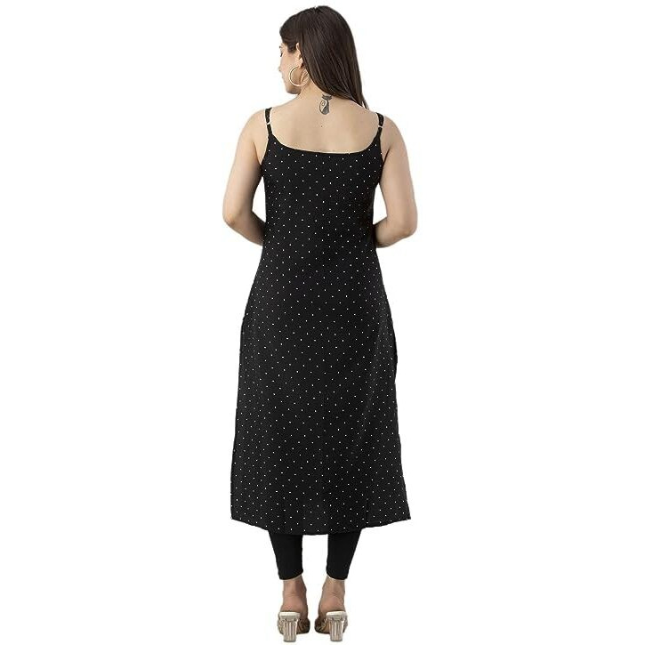 Patlani Women's Cotton Blened Sleeveless Printed Full Stitched Kurti.(K-199) Black