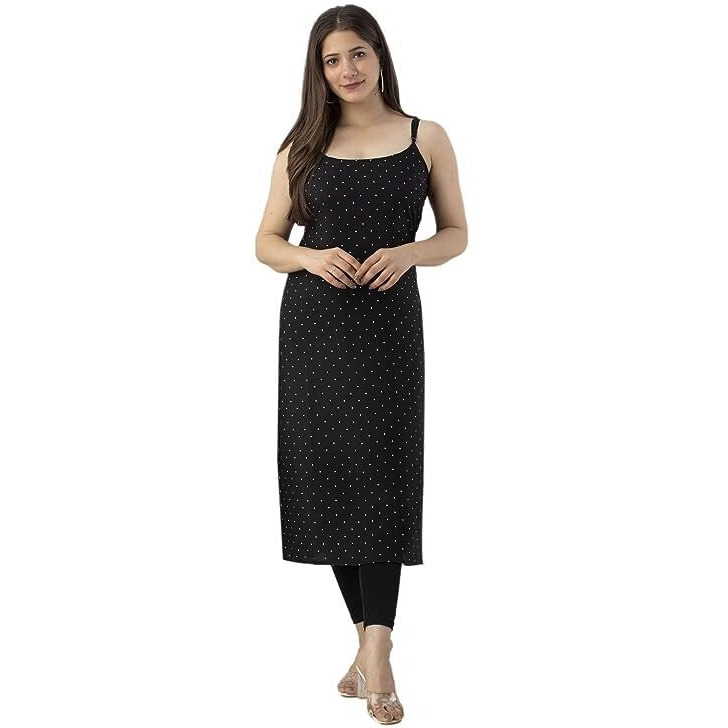 Patlani Women's Cotton Blened Sleeveless Printed Full Stitched Kurti.(K-199) Black
