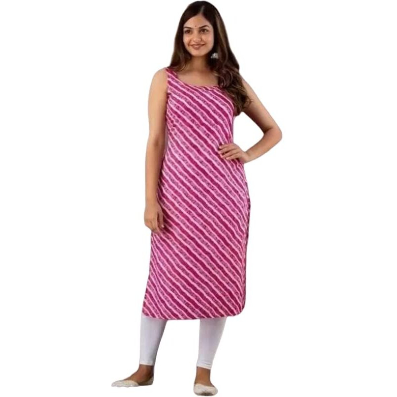 Patlani Women's A-Line-Calf Langth Sleeveless Crepe Kurti. Pink