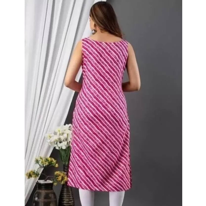 Patlani Women's A-Line-Calf Langth Sleeveless Crepe Kurti. Pink
