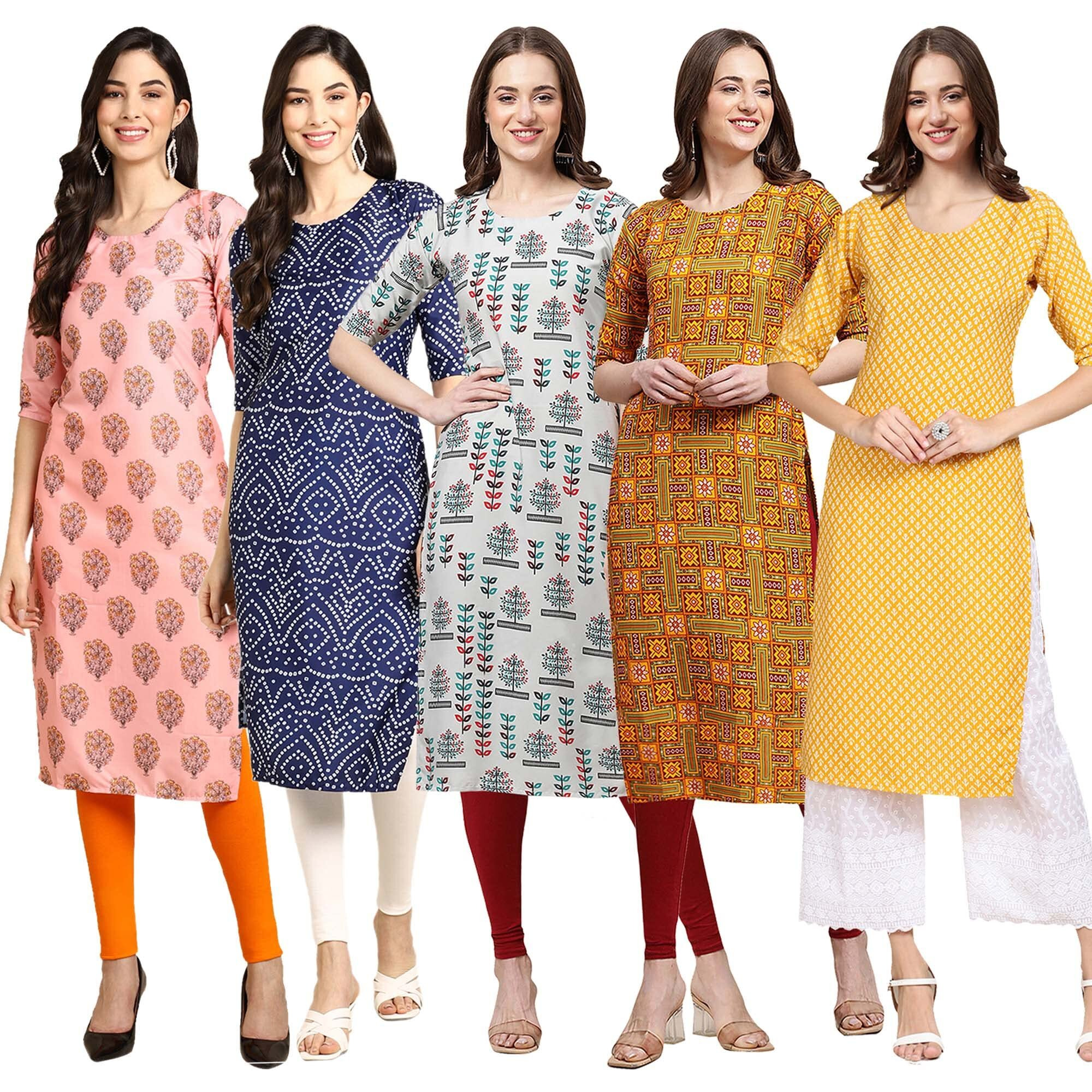 Pinkmint Women's Crepe Digital Print Straight Kurta (Pack Of 5) [S-368-366-340-333-350-Xxl]