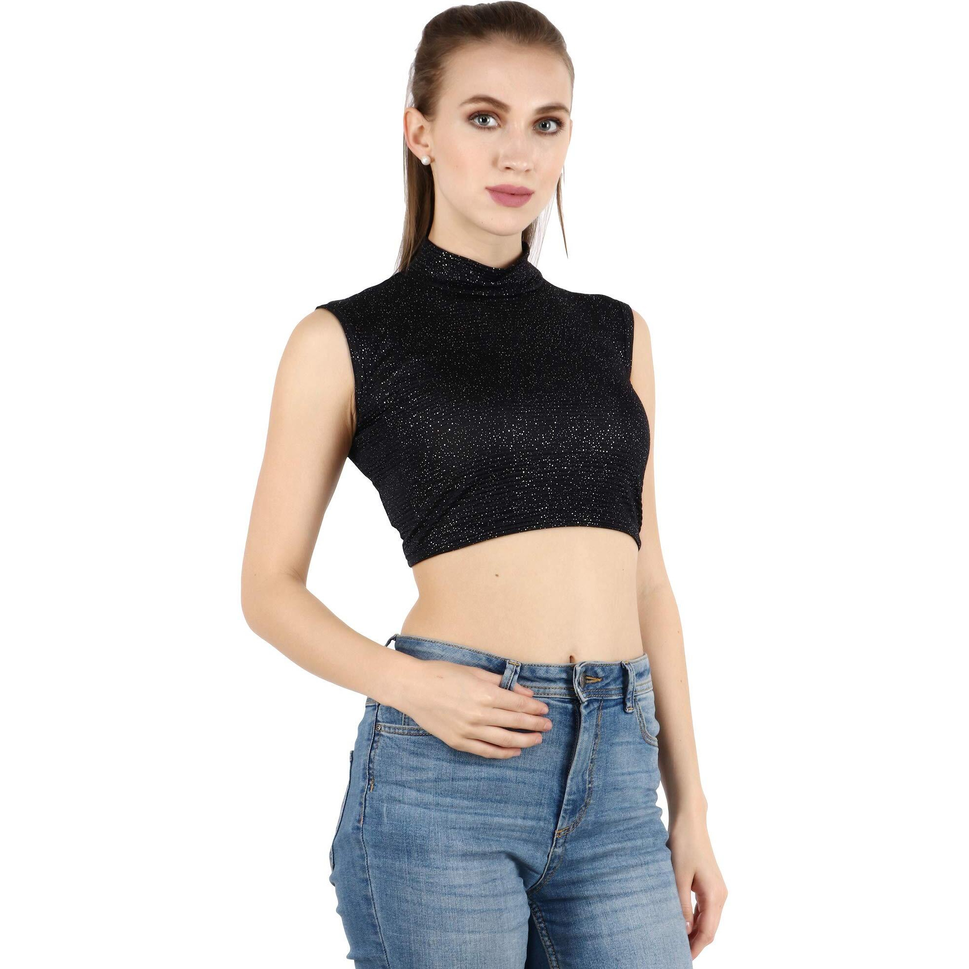 Popwings Women's Polyester Solid Sleeveless Blouse (Bpopt00796_Black_S)