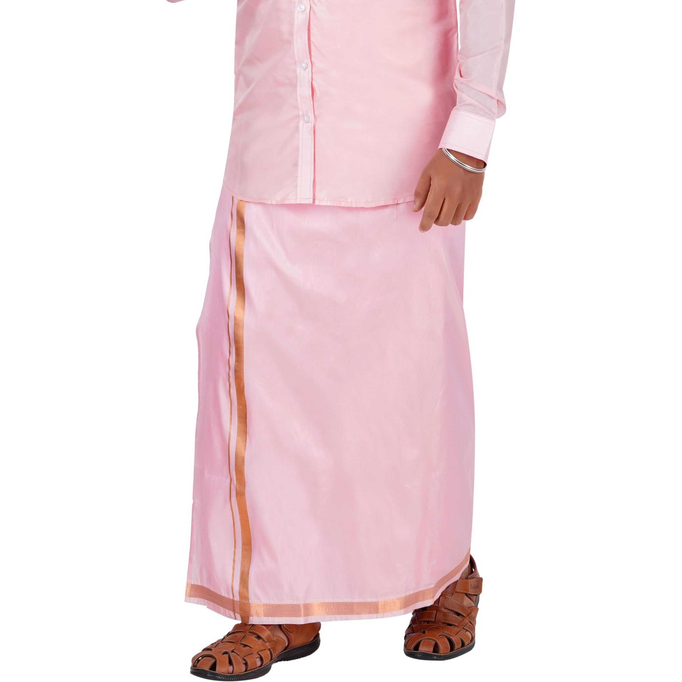 Prakasam Cotton Men's Asha Pattu (Art Silk) 8Yard (3.60M) Colour Double Layer Dhoti