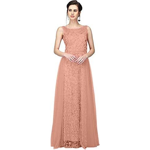 Patlani Women's Net Fit And Flare Knee Length Dress (All Over-New_Orange_Xl