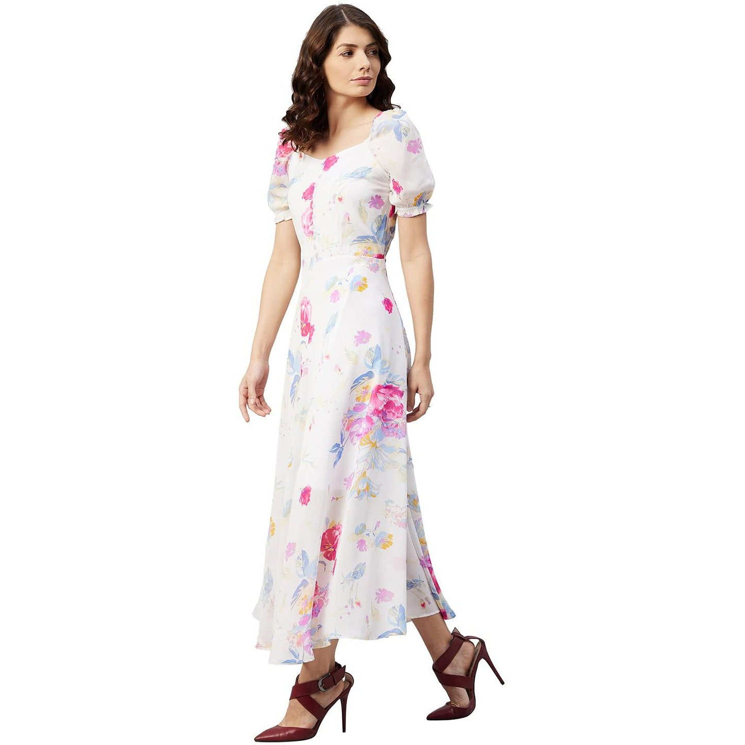 Rare Women's Georgette Fit And Flare Maxi Dress (Ep6218_White_M)