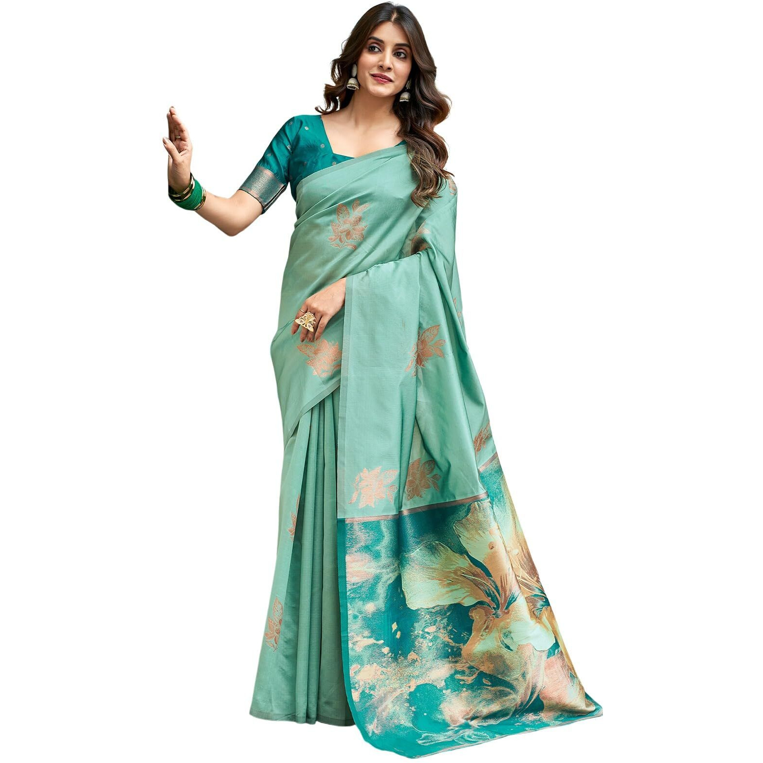 Satrani Women's Banarasi Silk Jacquard Saree With Unstitched Blouse Piece (3697S111N_Mint Green)
