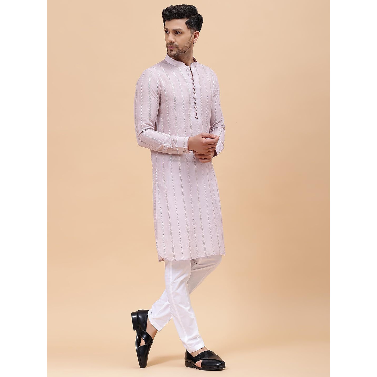 See Designs Pink Regular Fit Striped Kurta_Sdskt1283L