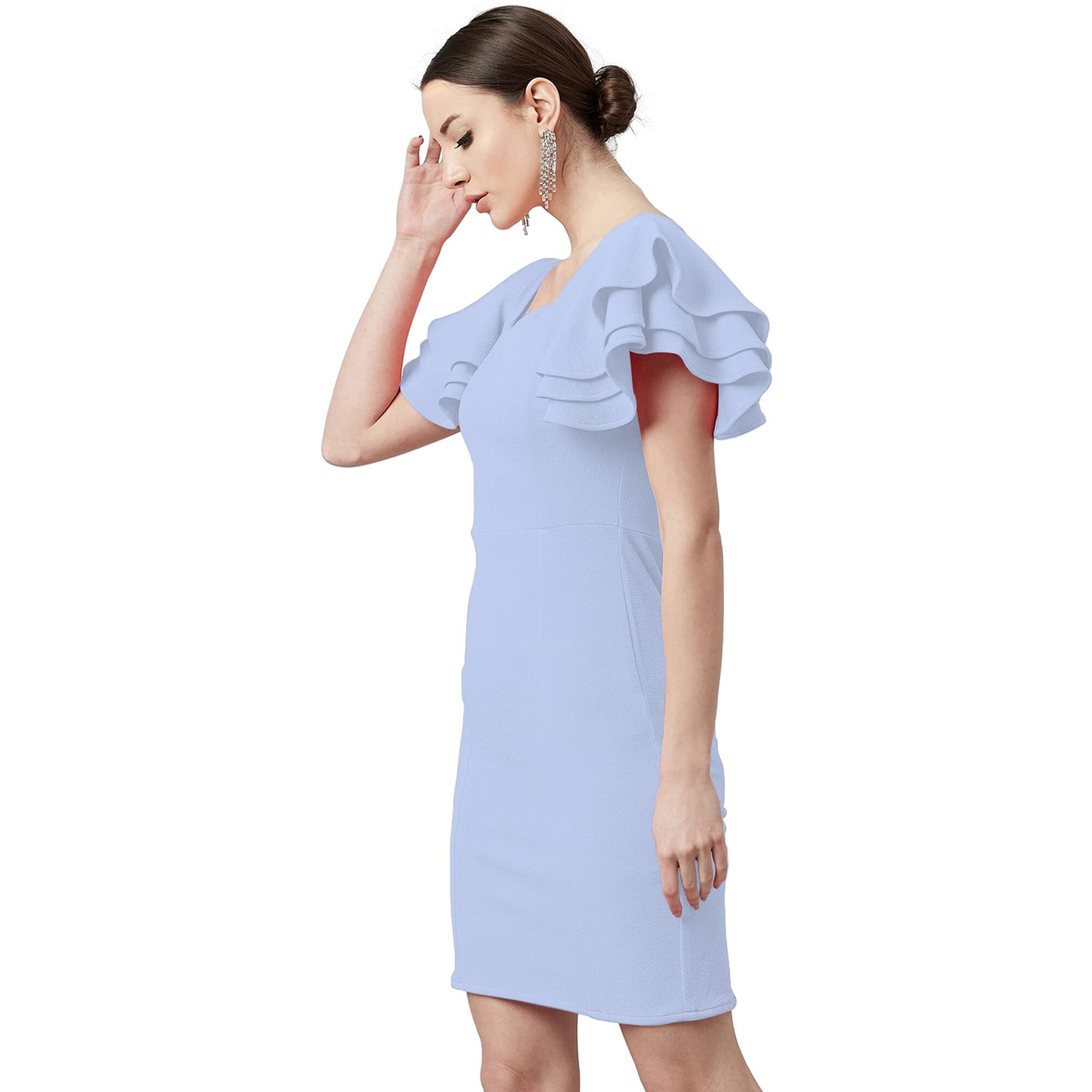 Shasmi Women's Polyester Blend Bodycon Casual Dress (Shree Midi 20 Sky Blue S