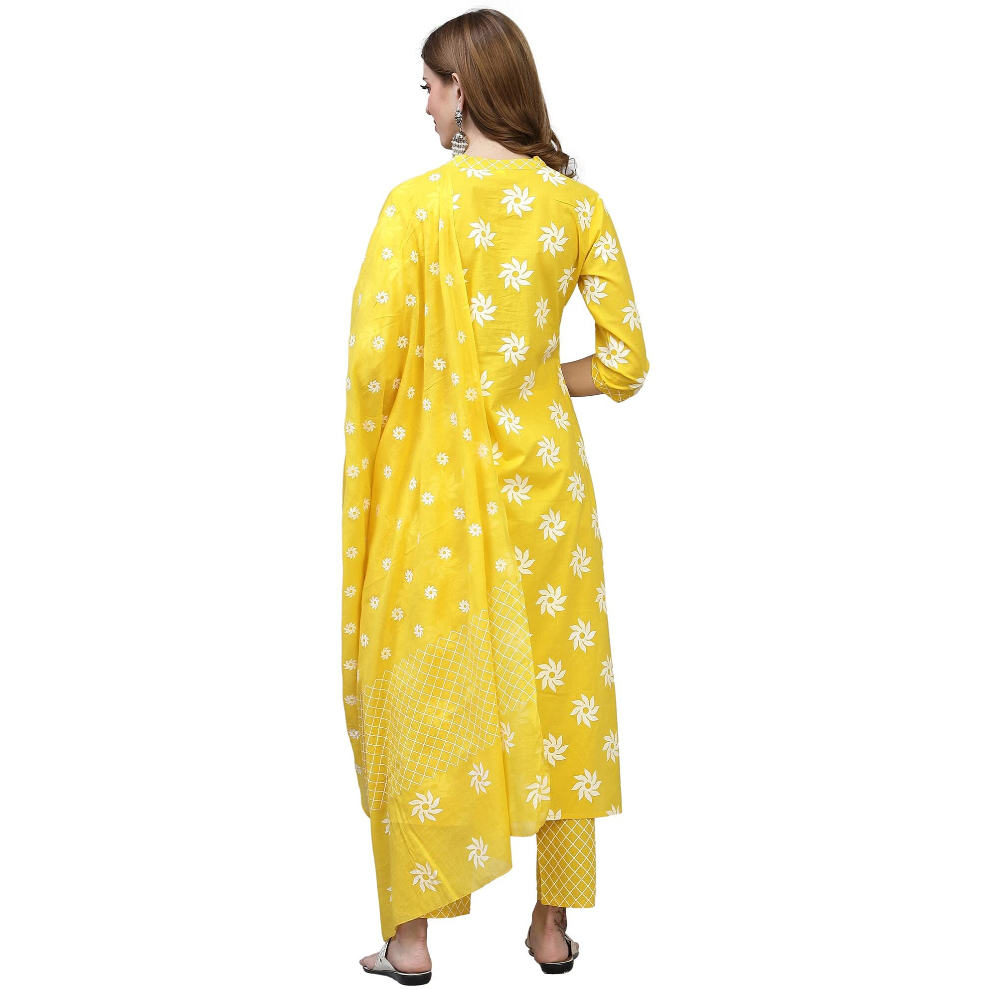 Stylum Women Cotton Kurta Pant With Dupatta Set (Mustardkhadikpdset40_Mustard, L)
