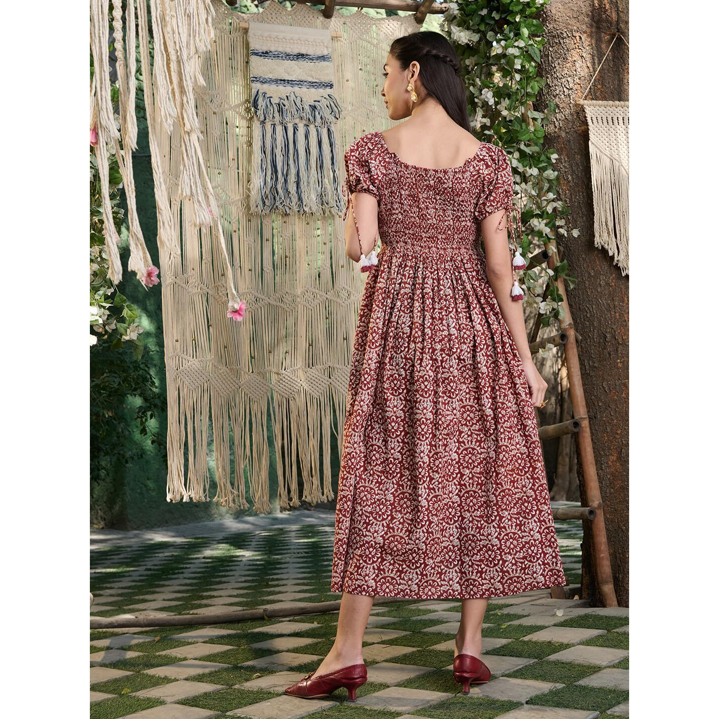 Stylum Women's Floral Printed Cotton Flared Dress (Drsrustcampa42_Rust, Xl)