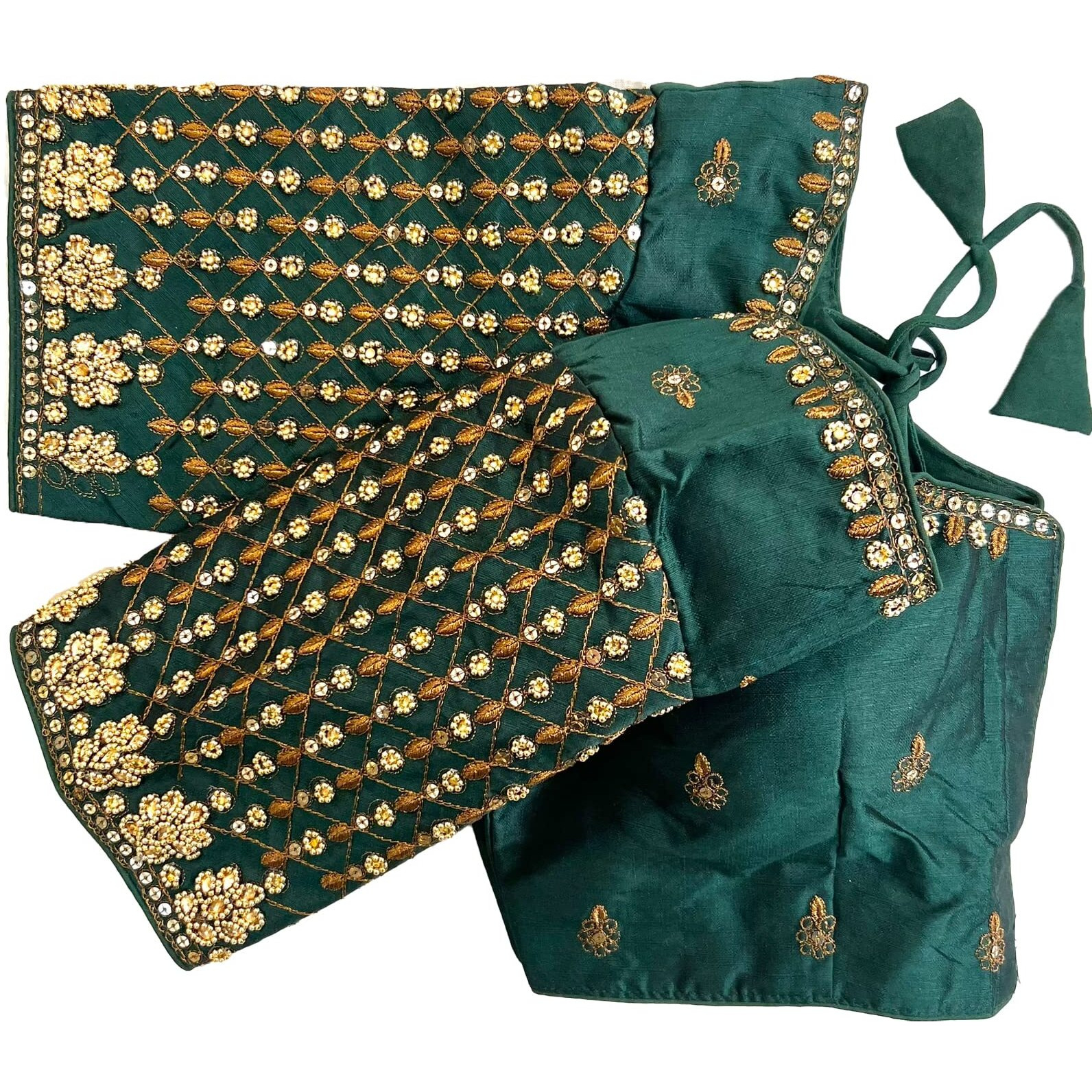 Vihu Fashion Women's Trendy Embroidery Maggam Work Half Sleeve Bottle Green Saree Blouse(Maggam 2 Bottle Green_38)