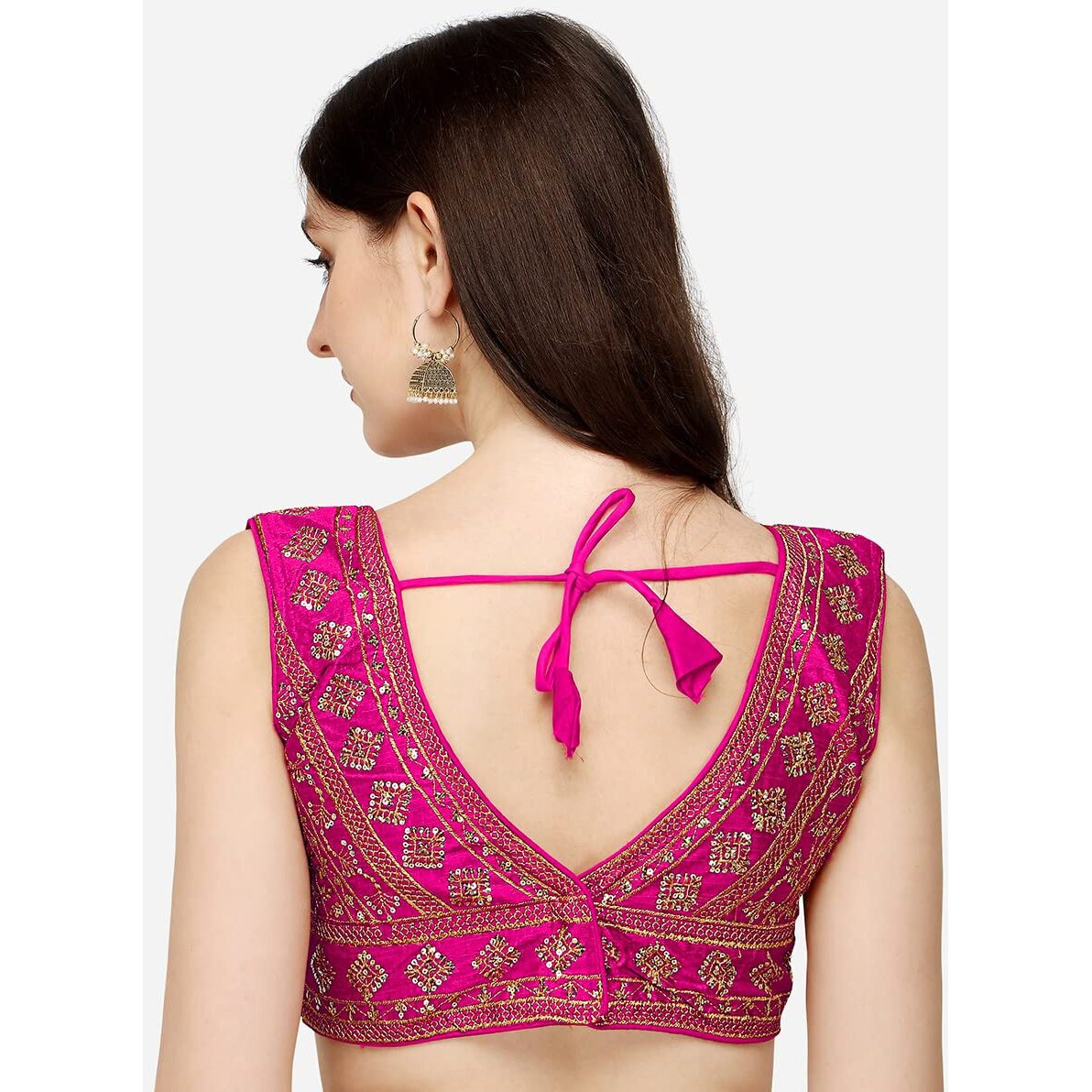 Vihu Fashion Women's Silk Embroidery Sequins Zari Work Readymade Saree Blouse