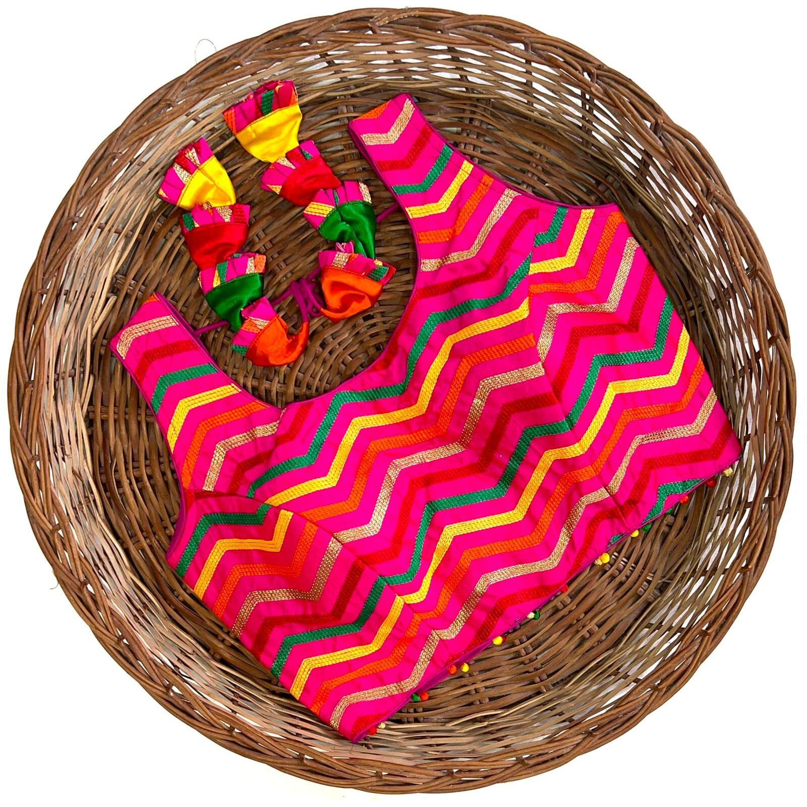 Vihu Fashion Womens Readymade Fancy Sleeveless Embroidered Saree Blouse.(Satarangi Pink_38)