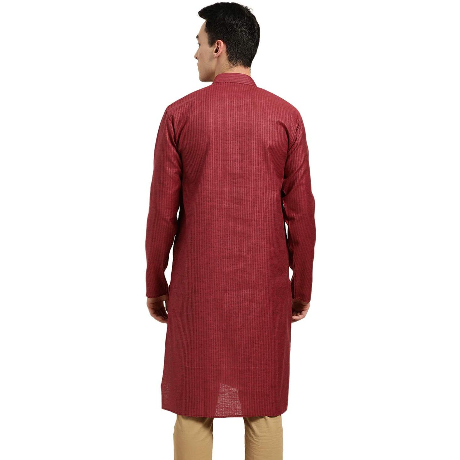 Sojanya (Since 1958 Men's Cotton Maroon Striped Only Kurta Size 36