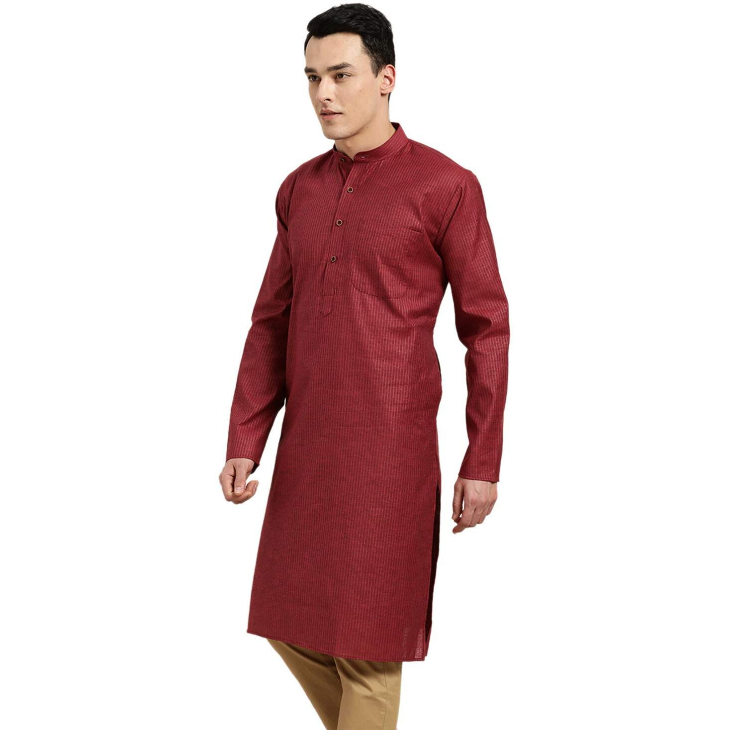 Sojanya (Since 1958 Men's Cotton Maroon Striped Only Kurta Size 36