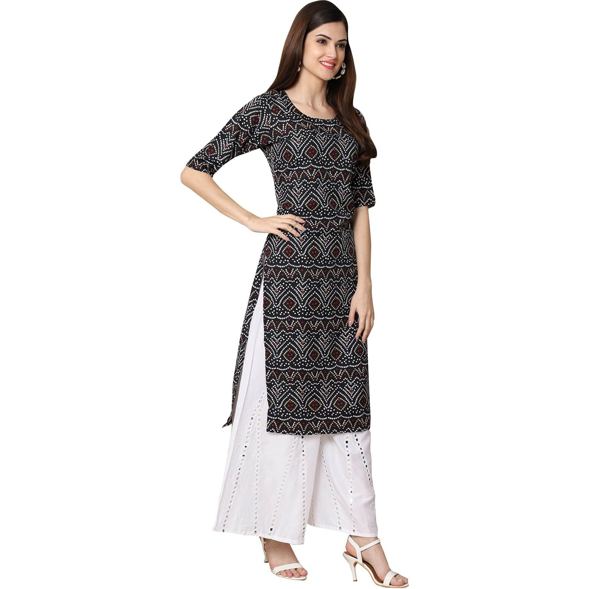 Pinkmint Women's Crepe Black Color Bandhani Printed Straight Kurti(Mb-530373-Xxl)
