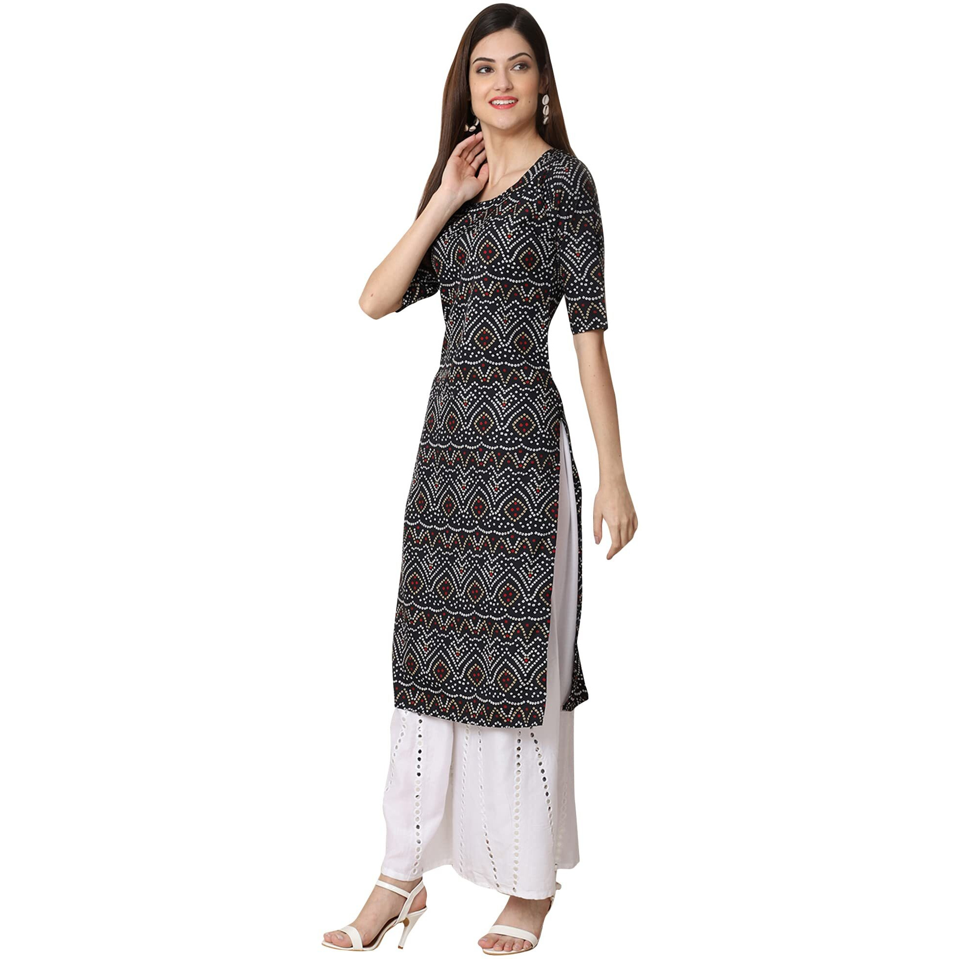 Pinkmint Women's Crepe Black Color Bandhani Printed Straight Kurti(Mb-530373-Xxl)