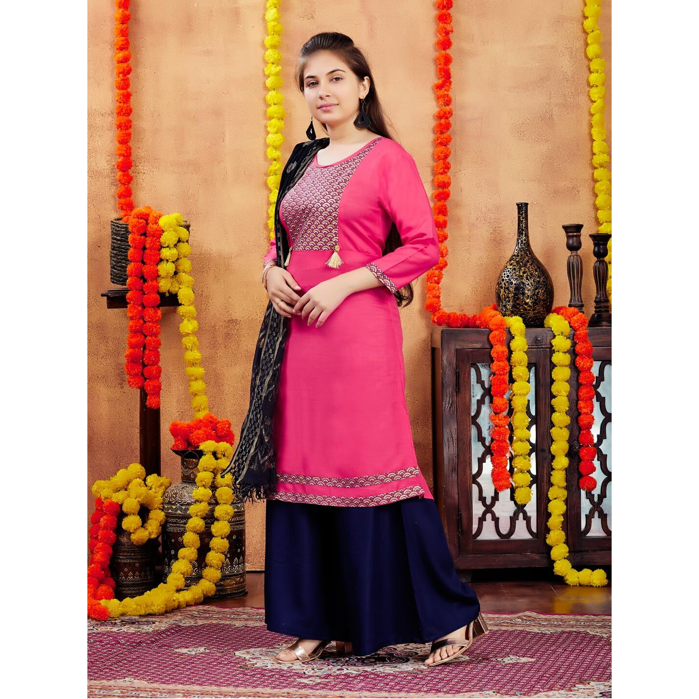 Aarika Girl's Cotton Regular Tunic Shirt (Kurti-E-22_Gajri_40)