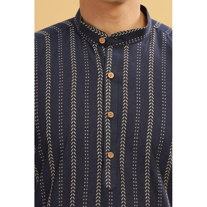 Be Active Men's Traditional Lining Stripe Stripes Design Full Sleeves Kurta || Cotton Kurta For Men || Men Kurta For Wedding || Kurta For Men (Sk0868 2 S) Navy Blue
