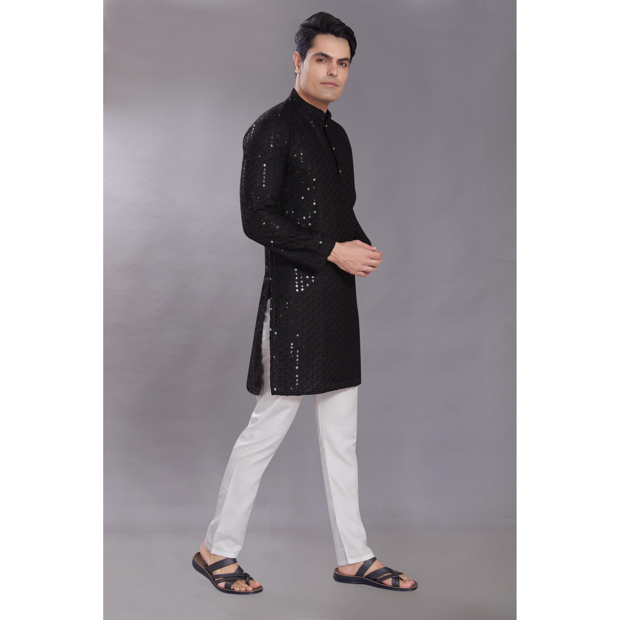 Divisive Men's Sequince Embroidered Cotton Blend Only Slim Fit Kurta (Dkrt575_M_Black)