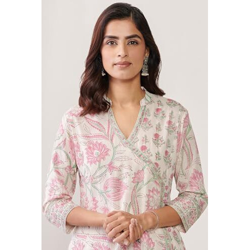 Greciilooks Women's Cotton Blend Printed Regular Fit Kurta Set (Gl-K2728&P149&D98_White_Xl)