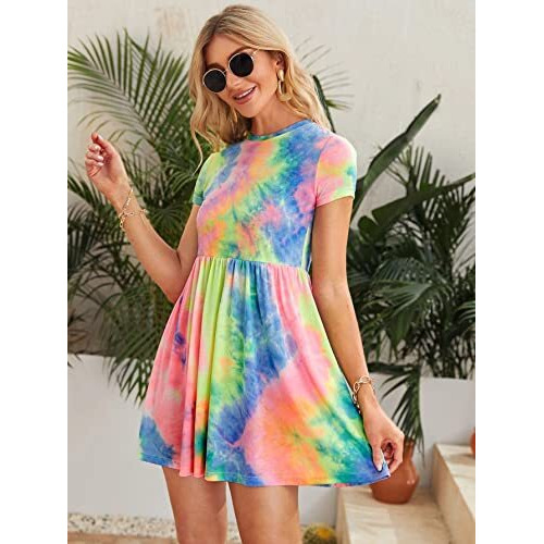 Greciilooks Women's Tie Dye Tops| Womens Dress | Tie Dye Tshirt For Women Body Con Dress (Large, Tie Dye)