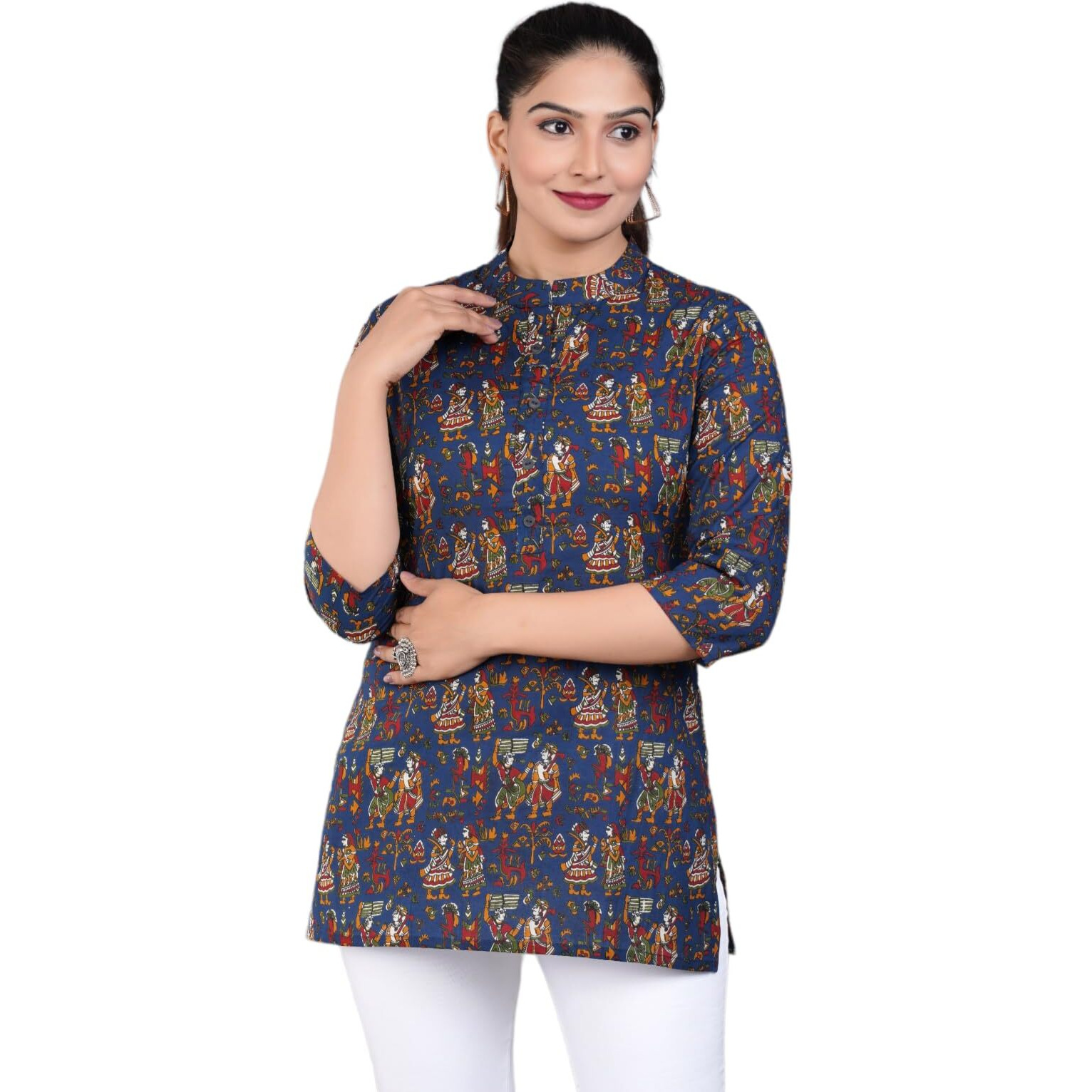 Jikonet Women's Rayon Straight Short Kurti - 1004, (X-Small, Blue)