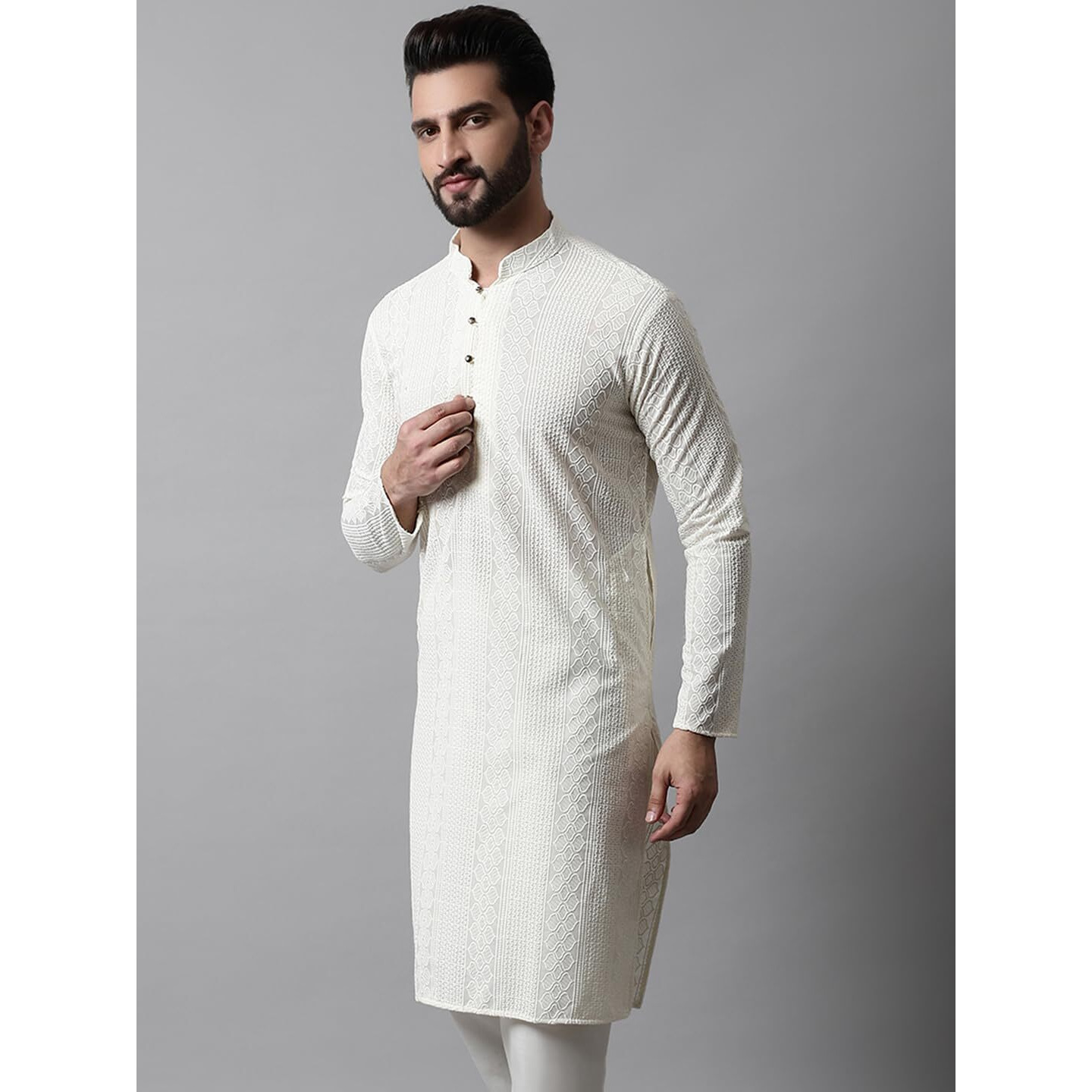 Jompers Men's Embroiderd Kurtas (Cream, S)