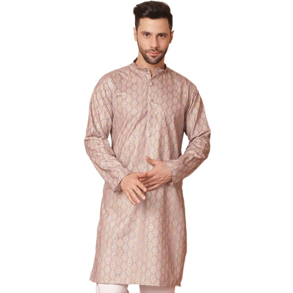Jompers Men's Peach Foil Printed Kurtas (Peach, M)