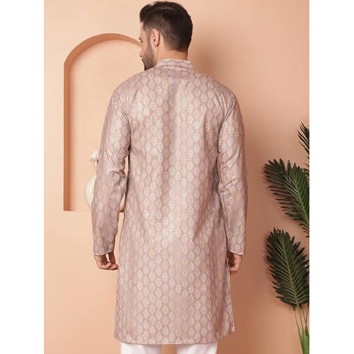 Jompers Men's Peach Foil Printed Kurtas (Peach, M)