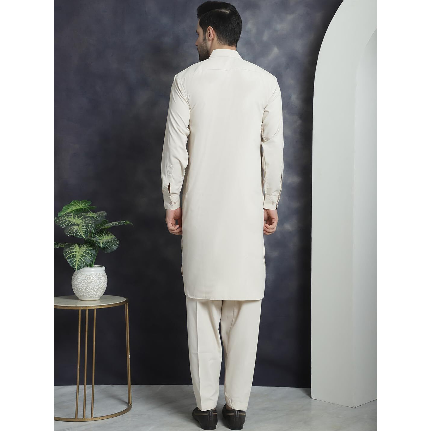 Jompers Men's Cream Solid Pathani Kurta With Salwar (Cream, S)